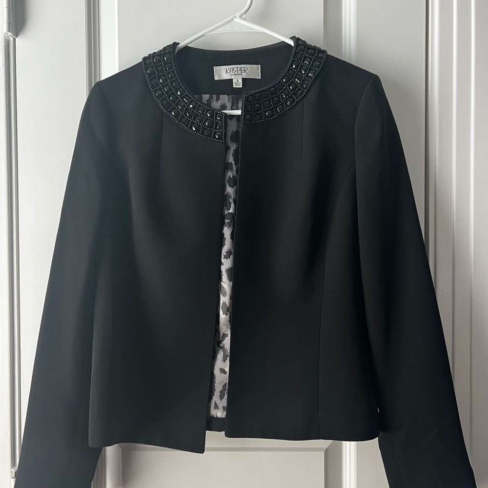 Kasper Women's Black Beaded Collar Blazer